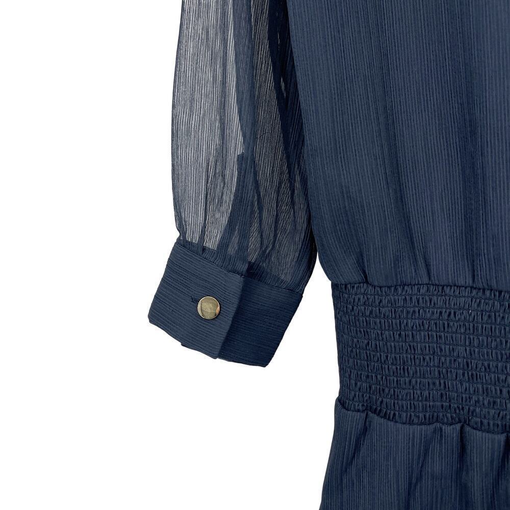 Marie Oliver Navy Blue Smocked Waist Dress With Tassels Long Sheer Sleeve Small - Picture 6 of 7